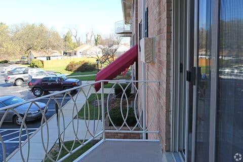 Private balcony at King of Prussia Arms with decorative ironwork railing, overlooking the grounds